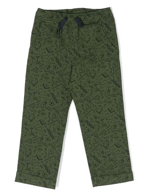 There Was One Kids sketch-print cotton chinos - Green