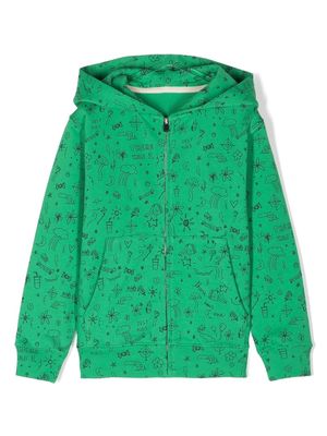 There Was One Kids sketch-print cotton hoodie - Green