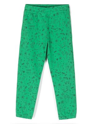 There Was One Kids sketch-print cotton track pants - Green