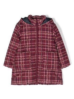 There Was One Kids tartan-print padded hooded jacket - Red