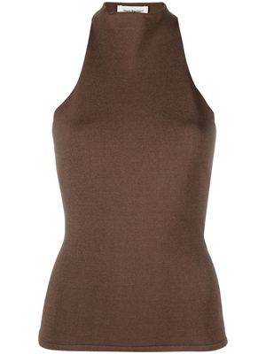 There Was One mock-neck open-back knitted top - Brown