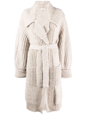 There Was One patchwork-effect tie-waist cardi-coat - Neutrals
