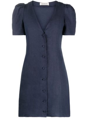 There Was One puff-sleeve buttoned linen minidress - Blue