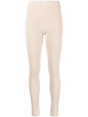 There Was One rear-slit knitted leggings - Neutrals