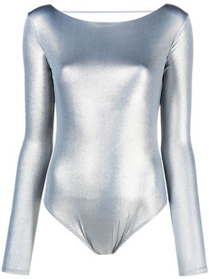 There Was One shiny-effect open-back bodysuit - Silver