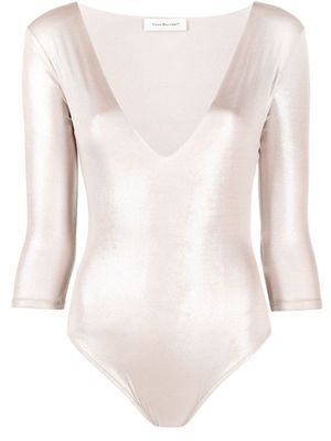 There Was One shiny-effect V-neck bodysuit - Neutrals