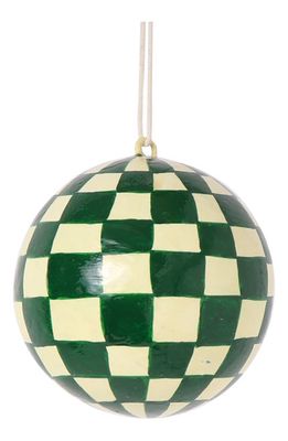 THIE Papier Mâché Check Ornament in Green