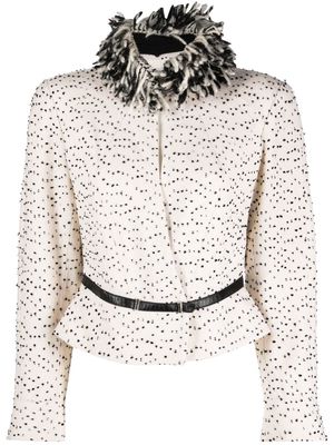 Thierry Mugler Pre-Owned fringed neck textured dots jacket - Neutrals