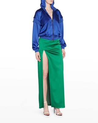 Thigh-Slit Satin Maxi Skirt