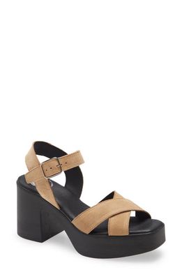 THIS IS OUR OTHER LINE Carlita Block Heel Sandal in Taupe Suede