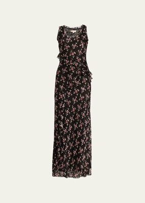 Thisbe Sleeveless Floral Burnout Ruffle Maxi Dress