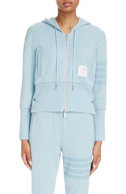 Thom Browne 4-Bar Blouson Zip-Up Cotton Knit Hoodie in Light Blue