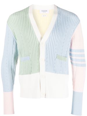 Thom Browne 4-Bar colourblock ribbed knit cardigan - White