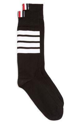 Thom Browne 4-Bar Cotton Blend Mid Calf Socks in Black
