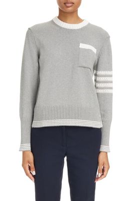Thom Browne 4-Bar Cotton Crewneck Sweater in Light Grey