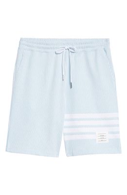 Thom Browne 4-Bar Cotton Seersucker Sweat Shorts in Light Blue