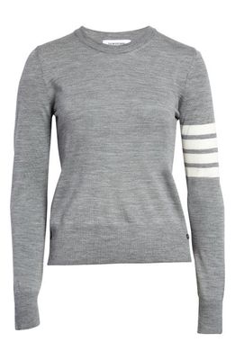 Thom Browne 4-Bar Crewneck Wool Sweater in Light Grey