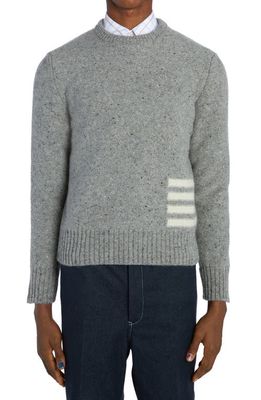 Thom Browne 4-Bar Donegal Crewneck Wool & Mohair Sweater in Light Grey