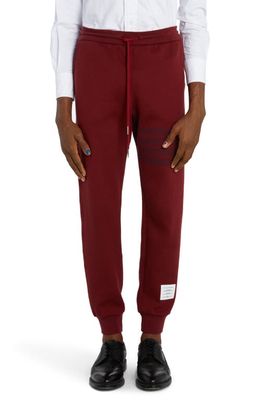 Thom Browne 4-Bar Double Face Cotton Joggers in Dark Red