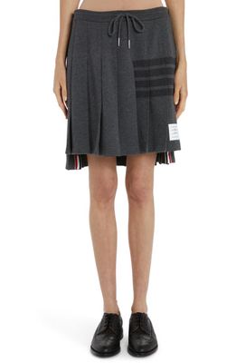 Thom Browne 4-Bar Double Face Pleated Cotton Knit Skirt in Dark Grey