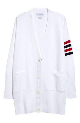 Thom Browne 4-Bar Exaggerated V-Neck Cotton Cardigan in White