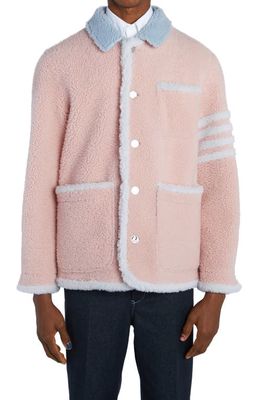 Thom Browne 4-Bar Genuine Shearling Shirt Jacket in Light Pink
