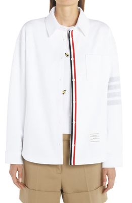 Thom Browne 4-Bar Grosgrain Trim Button-Up Shirt in White