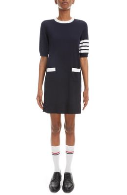 Thom Browne 4-Bar Hector Short Sleeve Cotton Sweater Dress in Navy