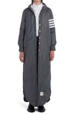 Thom Browne 4-Bar Hooded Shirtdress Down Coat in Medium Grey