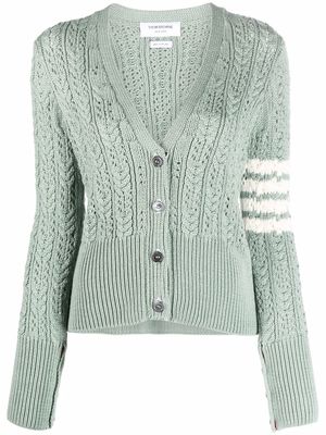 Thom Browne 4-Bar pointelle-knit V-neck cardigan - Green
