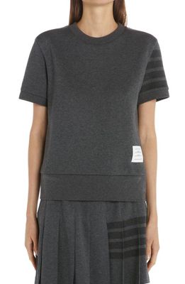 Thom Browne 4-Bar Short Sleeve Cotton Sweater in Dark Grey