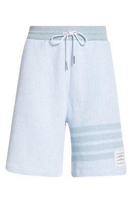 Thom Browne 4-Bar Stripe Cotton & Silk Knit Shorts in Light Blue