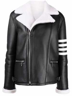 Thom Browne 4-Bar stripe leather jacket - Black