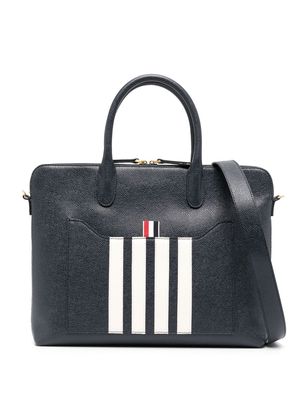 Thom Browne 4-Bar stripe pebbled-leather briefcase - Blue