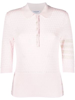 Thom Browne 4-Bar stripe pointelle-knit polo top - Pink
