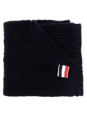 Thom Browne 4-Bar stripe pointelle-knit scarf - Blue