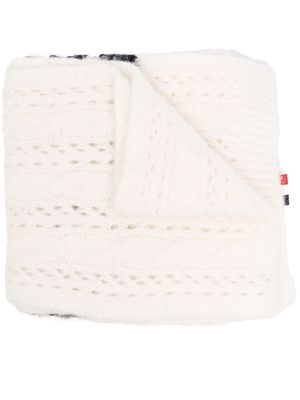 Thom Browne 4-Bar stripe pointelle-knit scarf - White