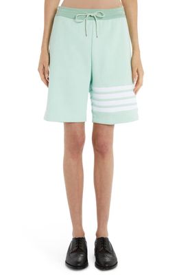 Thom Browne 4-Bar Waffle Knit Cotton Sweat Shorts in Light Green