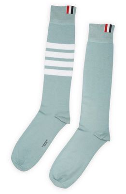 Thom Browne 4-Stripe Over the Calf Cotton Socks in Green