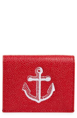 Thom Browne Anchor Leather Bifold Card Holder in Red