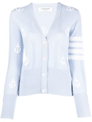 Thom Browne anchor-pattern 4-Bar stripe cardigan - Blue