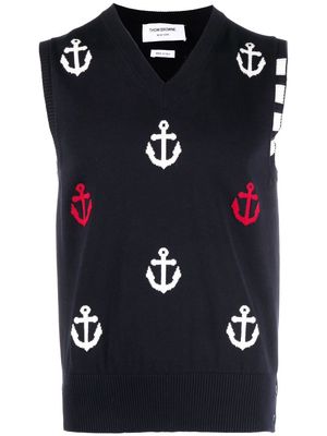Thom Browne anchor-pattern knitted vest - Blue