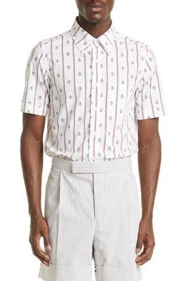 Thom Browne Anchor Stripe Short Sleeve Button-Down Shirt in Red White Blue