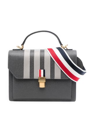 Thom Browne appliqué-stripe leather satchel - Grey