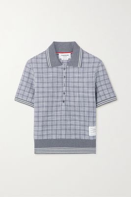 Thom Browne - Appliquéd Checked Cotton-blend Tweed Polo Shirt - Gray