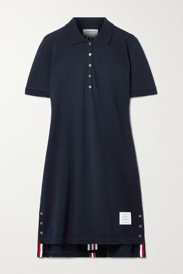 Thom Browne - Appliquéd Grosgrain-trimmed Cotton-piqué Mini Dress - Blue
