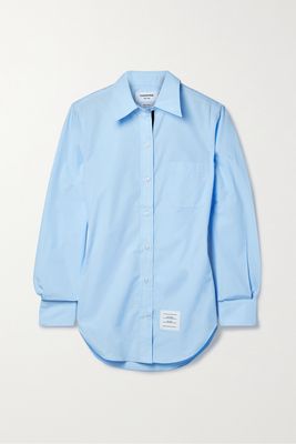 Thom Browne - Appliquéd Grosgrain-trimmed Cotton-poplin Shirt - Blue