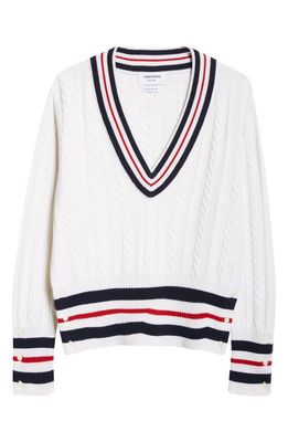 Thom Browne Aran Cable Stitch Cashmere Sweater in White