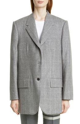 Thom Browne Back Stripe Windowpane Check Wool & Cashmere Flannel Blazer in Medium Grey