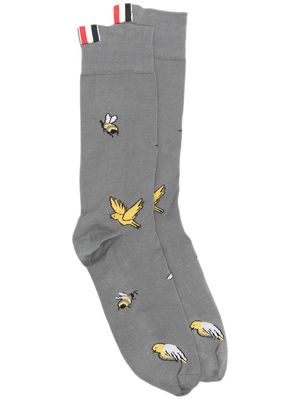 Thom Browne bird-print cotton socks - Grey